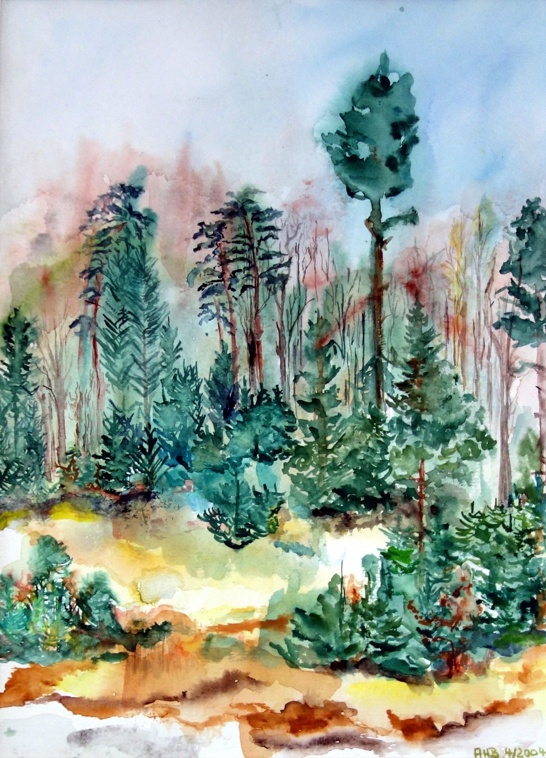 An der Viehweide - Aquarell auf Leinwand, gerahmt