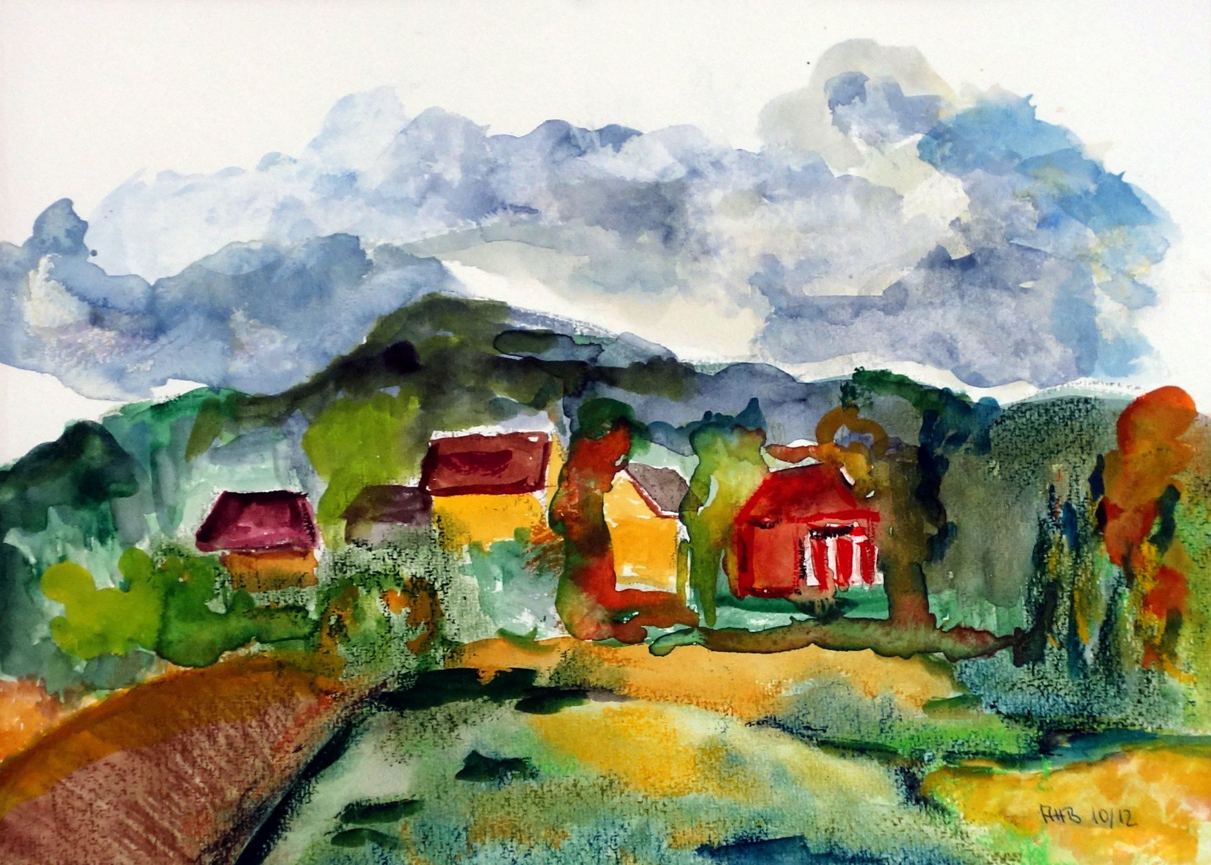 Dorf Chorin - Aquarell auf Leinwand, gerahmt