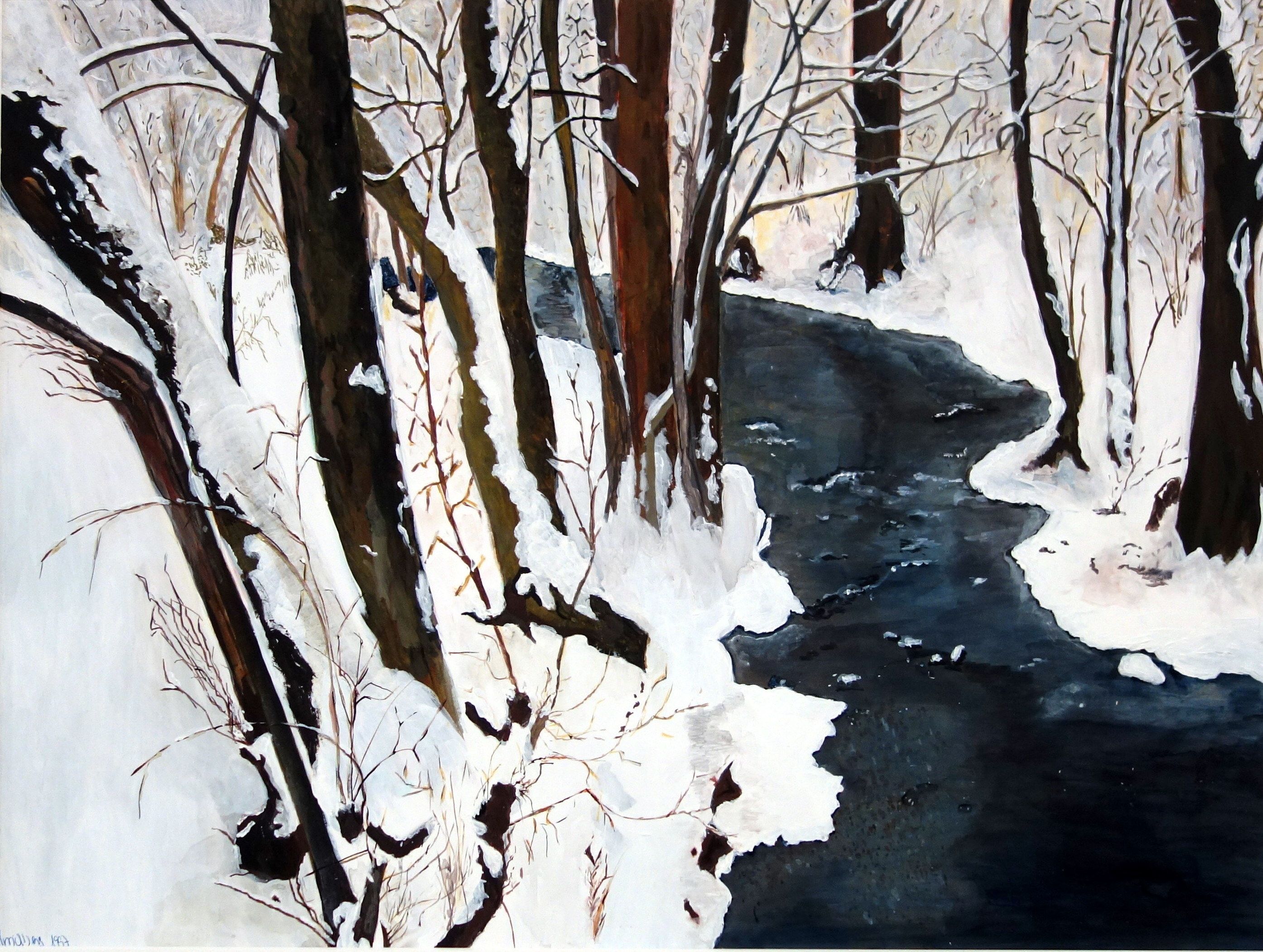 Schwarzbach im Winter - Acryl auf Papier, gerahmt, 85 x 65 cm